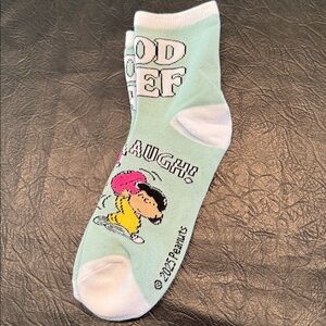 Peanuts Socks Aqua & White, NEW, size OS, Lucy & Charlie Brown